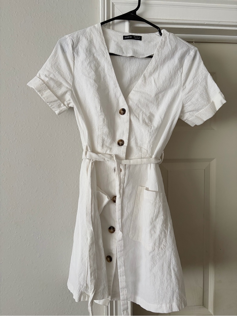 SHEIN White Button-Front Short Sleeve Belted Mini Dress